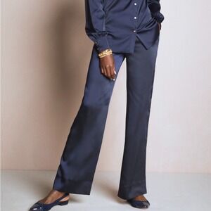 Vintage Neiman Marcus Exclusive Navy Satin Flare Leg Trousers size 8